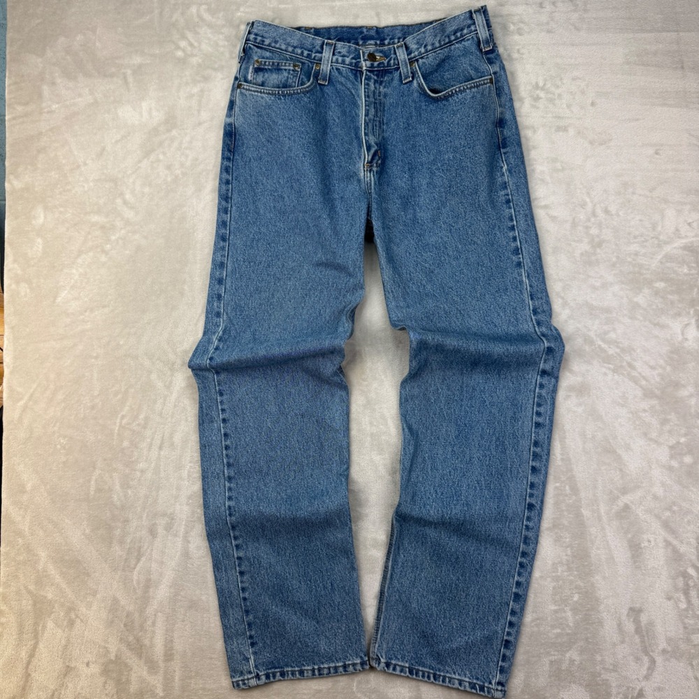 Vtg‎ Carhartt Jeans Mens 34x34 (32x34) Blue Relaxed Straight Fit Workwear Denim